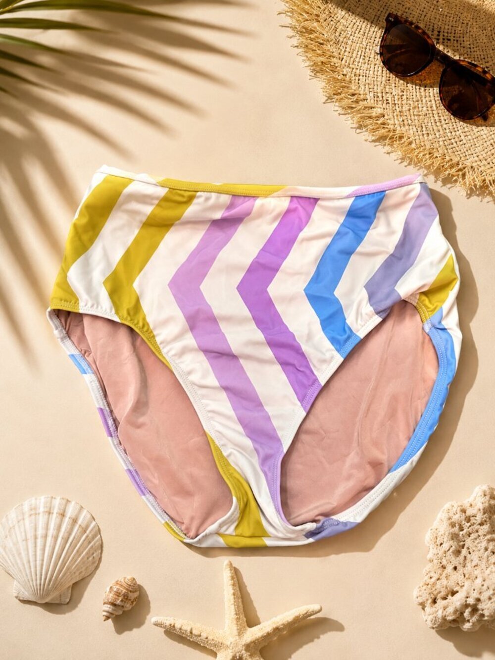 Hermoza Multi-Color Chevron High-Waist Bikini Bottom Size 8 38907
